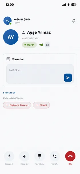 Hipcall mobil uygulama ekranı