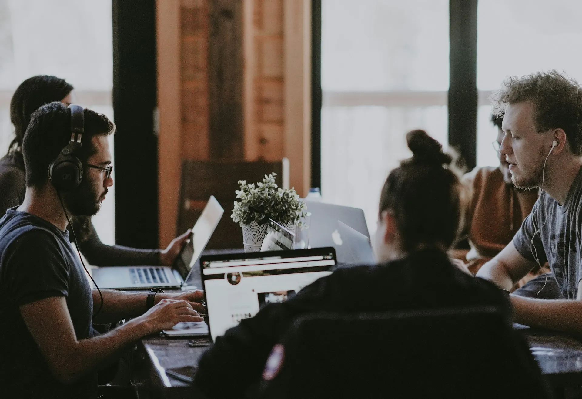 A team working and communicating together in an office