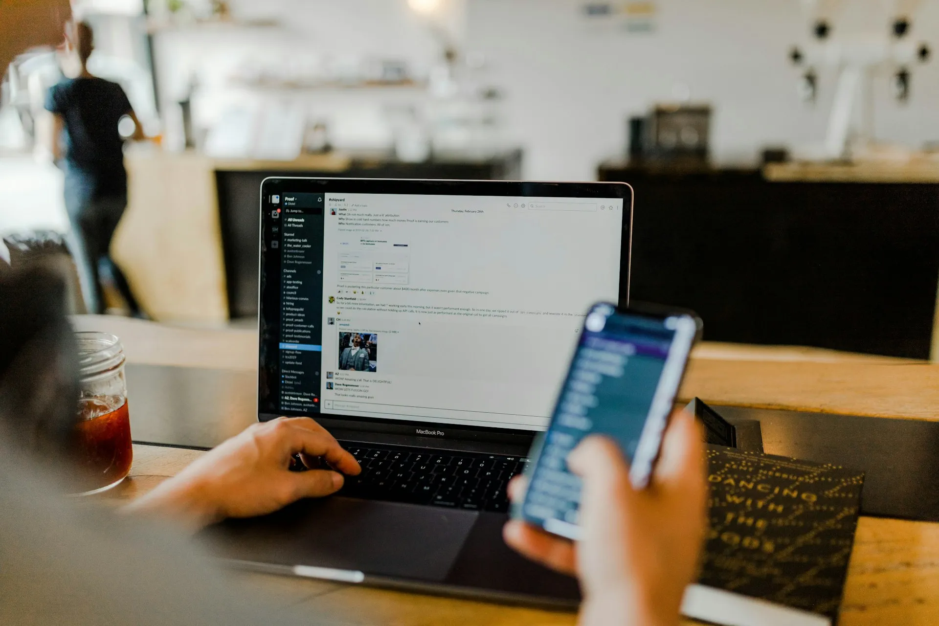 A professional working remotely using digital communication tools
