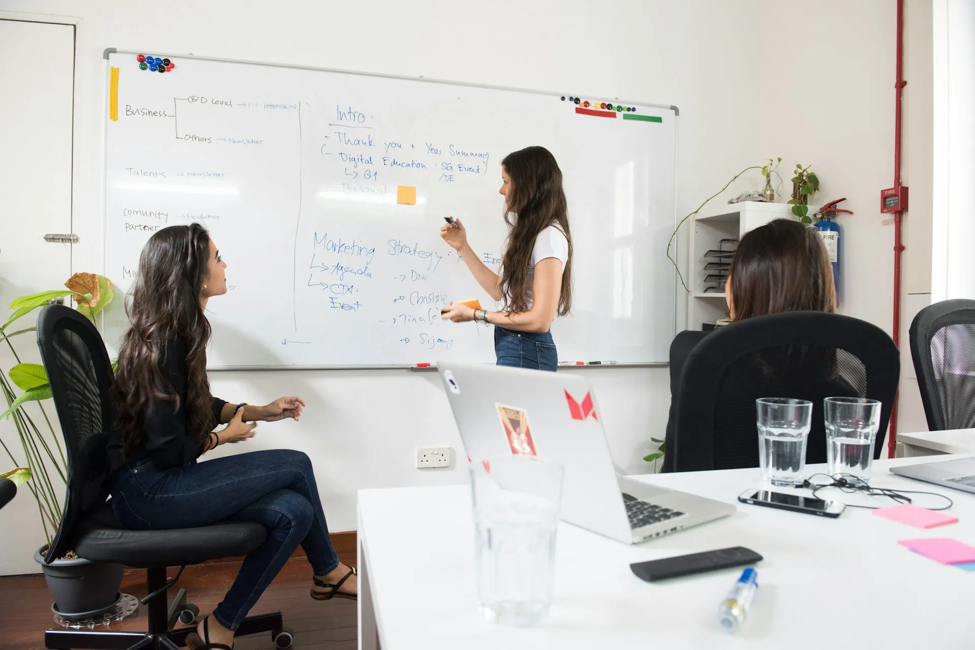 Team discussing marketing strategy and business planning during a meeting