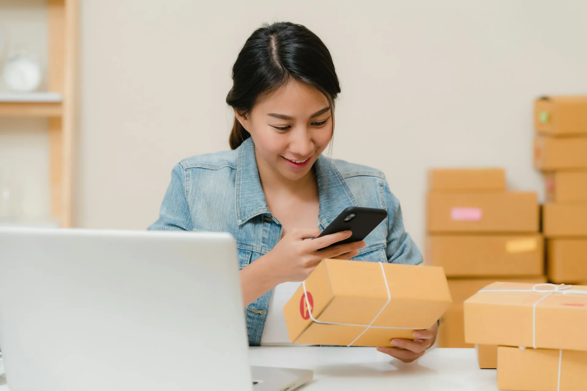 A woman doing inventory control for an e-commerce business