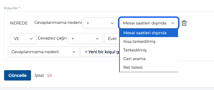 Cevapsız Çağrı Filtresi